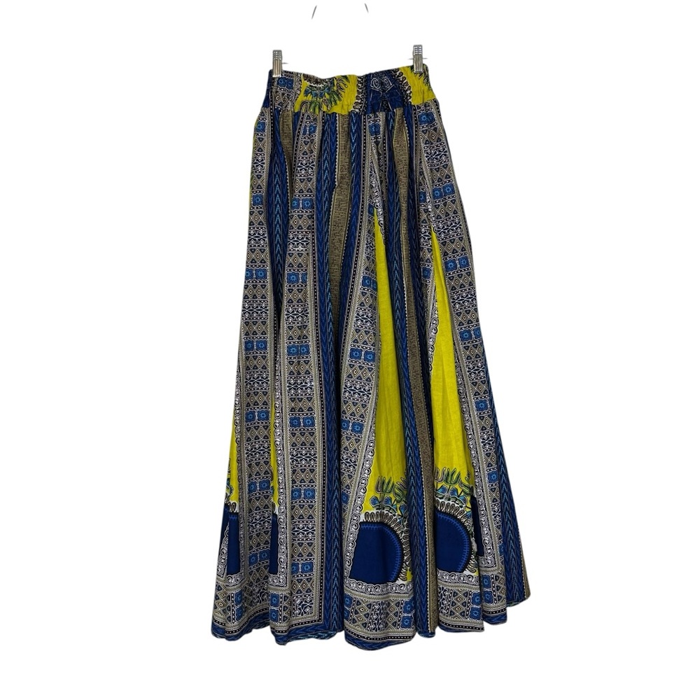 NF Ankara African Print Maxi Skirt OS Yellow and Blue - Picture 5 of 11